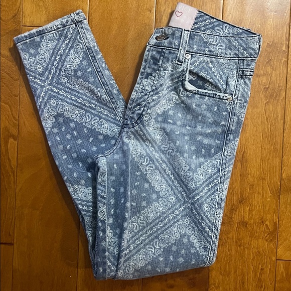 Revice La La Land Jeans Blue Bandana Print Distressed Skinny USA Premium Denim - Picture 10 of 13